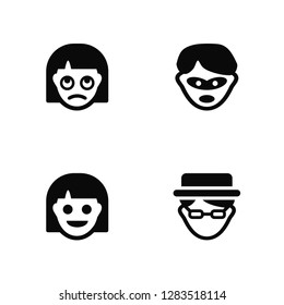 Vector Illustration Of 4 Icons. Editable Pack Sceptic, Happy, Burglar, undefined.