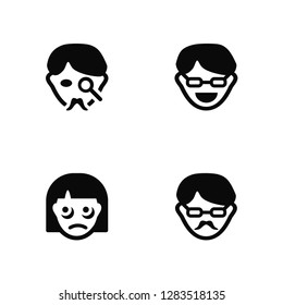Vector Illustration Of 4 Icons. Editable Pack Gangster, Sad, Happy, undefined.