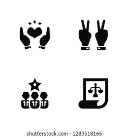 Vector Illustration Of 4 Icons. Editable Pack Heart, Teamwork, Hands, undefined.
