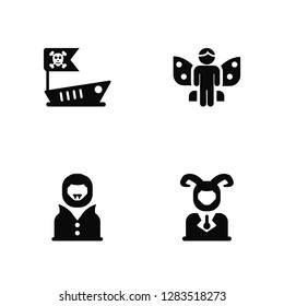Vector Illustration Of 4 Icons. Editable Pack Pirate ship, Dracula, Fairy, undefined.