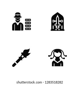 Vector Illustration Of 4 Icons. Editable Pack Leprechaun, Torch, Stained glass, undefined.