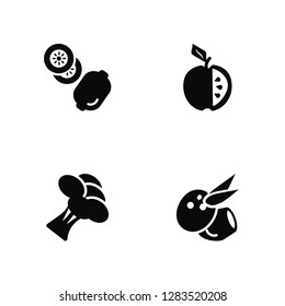 Vector Illustration Of 4 Icons. Editable Pack Kiwi, Broccoli, Apple, undefined.