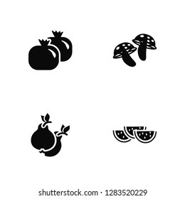 Vector Illustration Of 4 Icons. Editable Pack Grenade, Pear, Mushroom, undefined.
