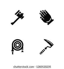 Vector Illustration Of 4 Icons. Editable Pack Axe, Hose, Glove, undefined.