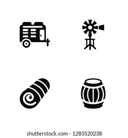 Vector Illustration Of 4 Icons. Editable Pack Trailer, Bale of Hay, Wind Mill, undefined.