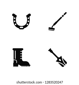 Vector Illustration Of 4 Icons. Editable Pack Horseshoe, Boot, Hoe, undefined.