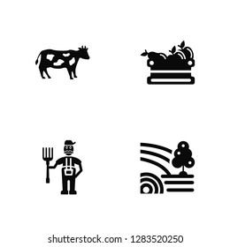 Vector Illustration Of 4 Icons. Editable Pack Cow, Farmer, Harvest, undefined.