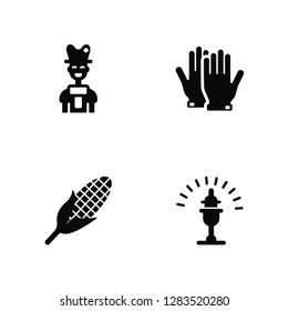Vector Illustration Of 4 Icons. Editable Pack Farmer, Corn, Gloves, undefined.