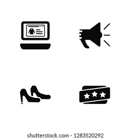 Vector Illustration Of 4 Icons. Editable Pack Website, High heels, Megaphone, undefined.