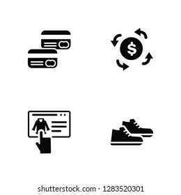 Vector Illustration Of 4 Icons. Editable Pack Cit card, Online shop, Refund, undefined.