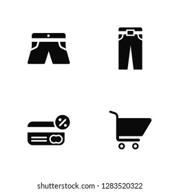 Vector Illustration Of 4 Icons. Editable Pack Shorts, Payment method, Trousers, undefined.