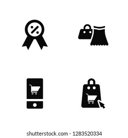 Vector Illustration Of 4 Icons. Editable Pack Badge, Smartphone, Shopping bag, undefined.