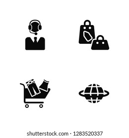 Vector Illustration Of 4 Icons. Editable Pack Support, Shopping bag, undefined.