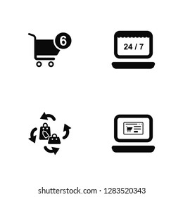 Vector Illustration Of 4 Icons. Editable Pack Shopping cart, bag, Laptop, undefined.