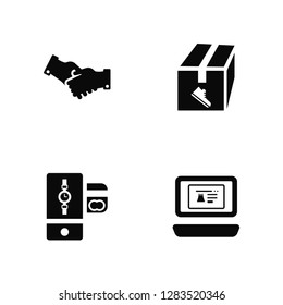 Vector Illustration Of 4 Icons. Editable Pack Handshake, Smartphone, Box, undefined.
