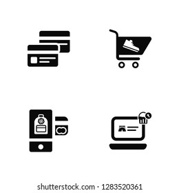 Vector Illustration Of 4 Icons. Editable Pack Cit card, Smartphone, Shopping bag, undefined.
