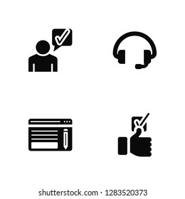 Vector Illustration Of 4 Icons. Editable Pack Testimonial, Review, Headset, undefined.