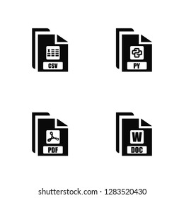 Vector Illustration Of 4 Icons. Editable Pack Csv, Pdf, Py, undefined.
