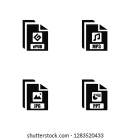 Vector Illustration Of 4 Icons. Editable Pack Epub, Jpg, Mp3, undefined.
