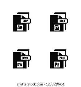 Vector Illustration Of 4 Icons. Editable Pack AE, DW, Max, undefined.