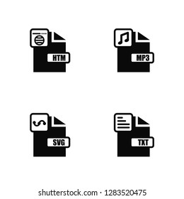 Vector Illustration Of 4 Icons. Editable Pack Htm, Svg, Mp3, undefined.