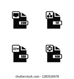 Vector Illustration Of 4 Icons. Editable Pack Com, Rar, Tif, undefined.