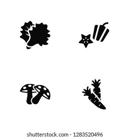 Vector Illustration Of 4 Icons. Editable Pack Lettuce, Mushroom, Carambola, undefined.