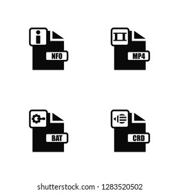 Vector Illustration Of 4 Icons. Editable Pack Nfo, Bat, Mp4, undefined.