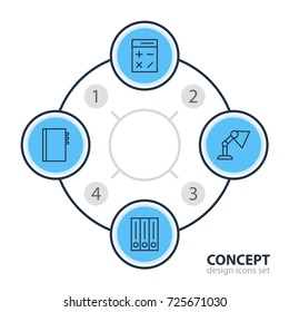 Vector Illustration Of 4 Instruments Icons. Editable Pack Of Illuminator, Calculate, Archive And Other Elements.