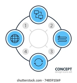 Vector Illustration Of 4 Internet; Web Icons. Editable Pack Of Wire, System, Synchronize And Other Elements.