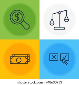 Vector Illustration Of 4 Management Icons. Editable Pack Of Balance, Recision, Magnifier And Other Elements.