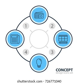 Vector Illustration Of 4 Marketing Icons. Editable Pack Of Lamp, Schedule, Daily Press And Other Elements.