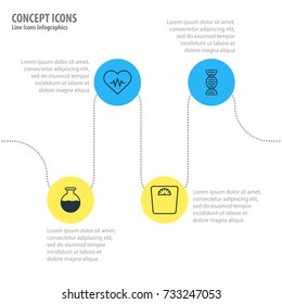 Vector Illustration Of 4 Medicine Icons. Editable Pack Of Genome, Heart Rhythm, Weighing And Other Elements.