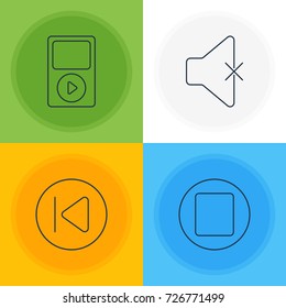 Vector Illustration Of 4 Melody Icons. Editable Pack Of Pause, Soundless, Mp3 And Other Elements.
