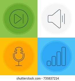 Vector Illustration Of 4 Melody Icons. Editable Pack Of Mike, Subsequent, Audio And Other Elements.