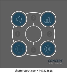 Vector Illustration Of 4 Melody Icons. Editable Pack Of Pause, Acoustic, Decrease Sound And Other Elements.