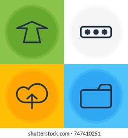 Vector Illustration Of 4 Memory Icons. Editable Pack Of Upload, Upward, Parole And Other Elements.