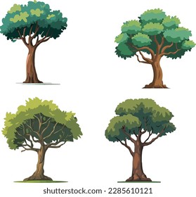 Ilustración vectorial de 4 árboles de mango naturales