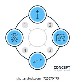 Vector Illustration Of 4 Navigation Icons. Editable Pack Of Stoplight, Direction, Path And Other Elements.