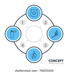 Vector Illustration Of 4 Necessity Icons. Editable Pack Of Badge, Fire, Burn And Other Elements.