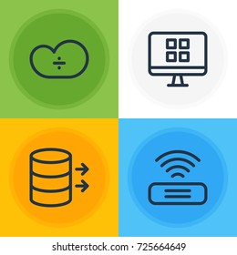 Vector Illustration Of 4 Network Icons. Editable Pack Of Cloud Storage, Transfer, Os Client And Other Elements.