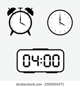 vector illustration of 4 o'clock, timer and 4 o'clock alarm