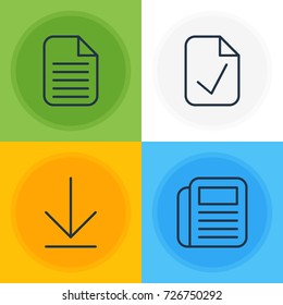 Vector Illustration Of 4 Office Icons. Editable Pack Of Blank, Downloading, Journal And Other Elements.
