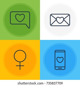 Vector Illustration Of 4 Passion Icons. Editable Pack Of Messenger, Invitation, Woman And Other Elements.