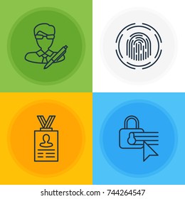Vector Illustration Of 4 Protection Icons. Editable Pack Of Finger Identifier, Confidentiality Options, Account Data And Other Elements.