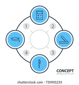 Vector Illustration Of 4 Science Icons. Editable Pack Of Calculate, Cap, Pencil And Other Elements.