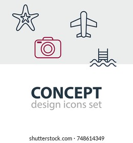 Vector Illustration Of 4 Season Icons. Editable Pack Of Photo Apparatus, Fish, Swimming And Other Elements.