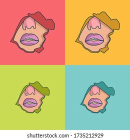 ilustración vectorial 4 conjunto de mujeres con lápiz labial en un agujero de papel