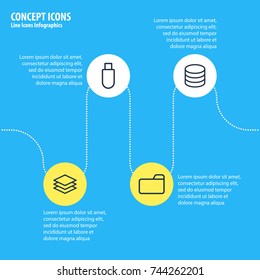 Vector Illustration Of 4 Storage Icons. Editable Pack Of Layer, Datacenter, Flash Drive And Other Elements.