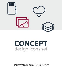 Vector Illustration Of 4 Storage Icons. Editable Pack Of Memory, Gallery, Layer And Other Elements.